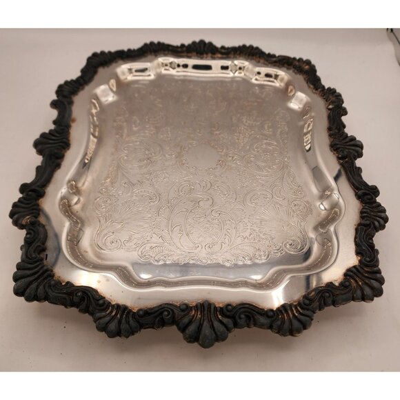 Vintage Rogers 6720 Silver Plated Footed Tray Victorian Oxidized Detail Holiday - Picture 3 of 12